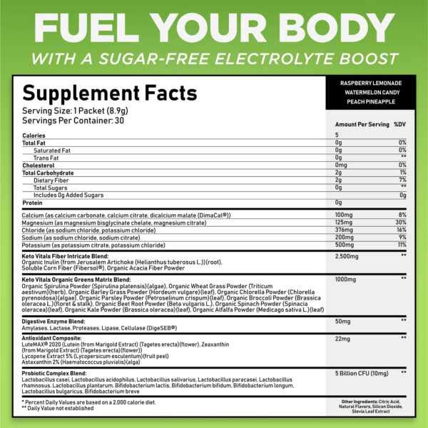 Keto Vitals Electrolytes Greens caja y sobres