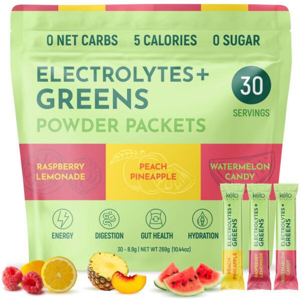 Keto Vitals Electrolytes Plus Greens polvo verde frente