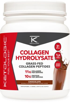Ketologic colágeno alimentado con pasto sabor chocolate envase frontal
