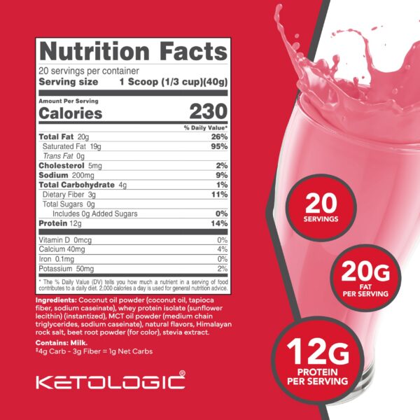 KetoLogic batido reemplazo etiqueta lateral sabor fresa