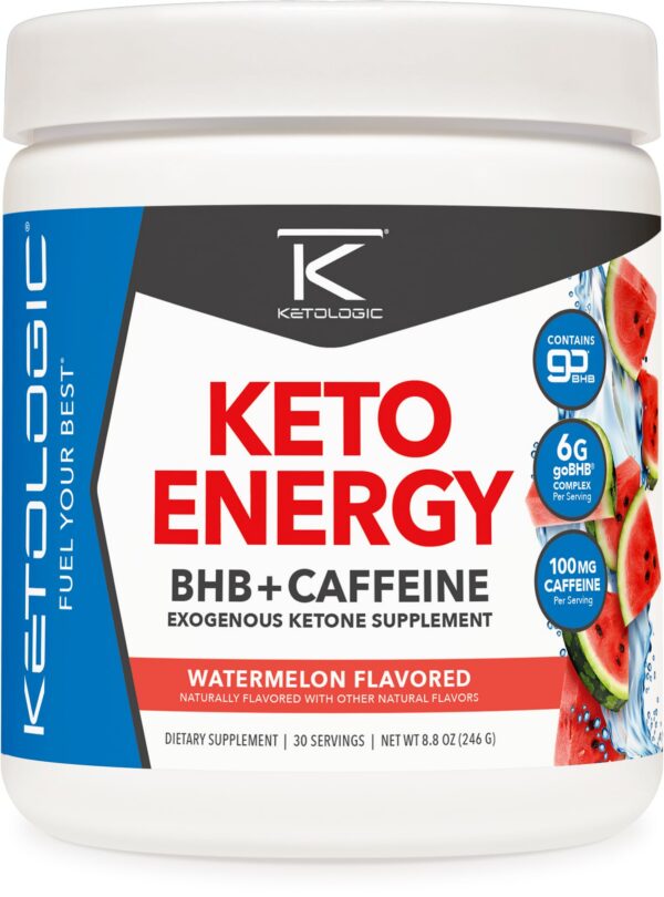 Frente de Ketologic KetoEnergy BHB suplemento sabor sandía 30 porciones