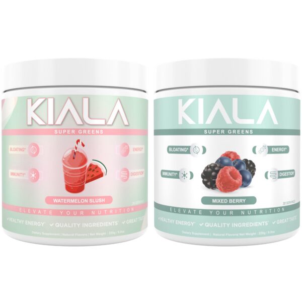 Version 1.0.0 Kiala Nutrition Super Greens polvo orgánico para digestión y energía sabor Watermelon Slush