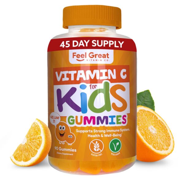Frente del envase de gomitas de vitamina C para niños