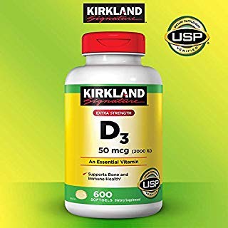 Kirkland Signature vitamina d3 50 mcg 600 softgels frasco frontal