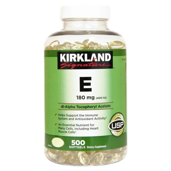 Version 1.0.0 Kirkland Signature Vitamina E 400 IU botella frontal 500 cápsulas