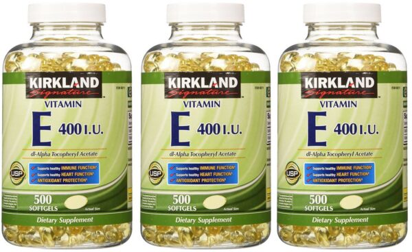 Paquete triple kirkland signature vitamina e 400 ui 500 cápsulas blandas