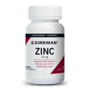 Frasco de Kirkman Zinc 20 mg - etiqueta frontal