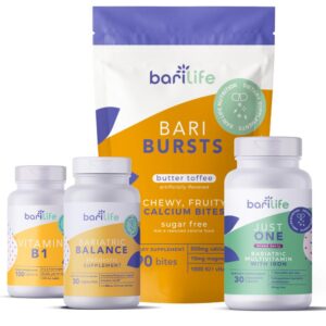 Version 1.0.0 Kit Bari Life Post-Op vitaminas y suplementos sabor Butter Toffee botella