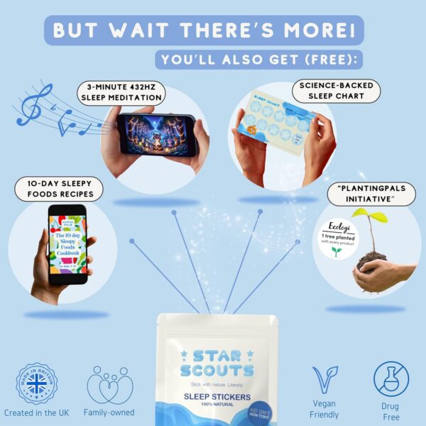 Kit completo de adhesivos naturales para dormir y guía de sueño