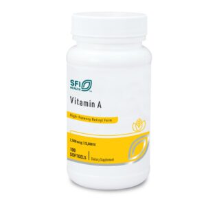 Frente de la etiqueta Klaire Labs SFI Health Vitamin A