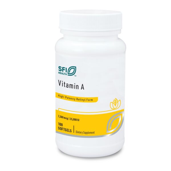 Version 1.0.0 Frente de la etiqueta Klaire Labs SFI Health Vitamin A