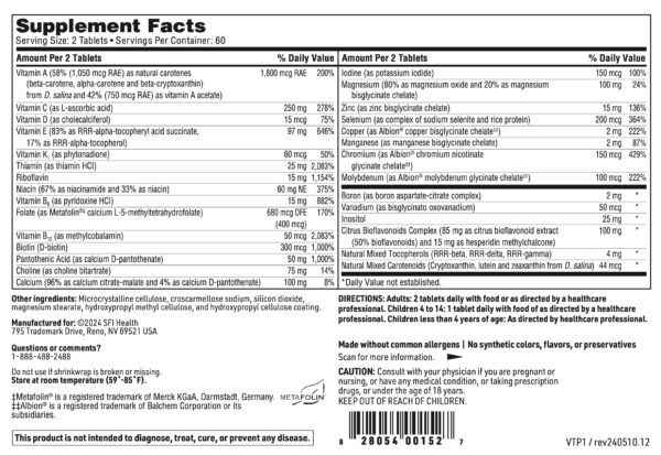 Version 1.0.0 Klaire Labs Vitaprime multivitaminas ingredientes y nutrientes