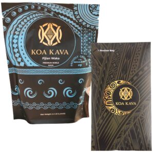 Paquete de Koa Kava Waka Fiji Premium 1 kilo con colador de cuerda