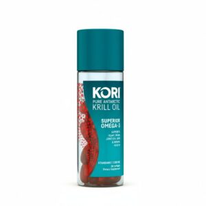 Envase frontal de Kori Krill Oil Omega-3 cápsulas