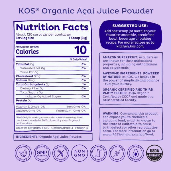 Etiqueta de acai orgánico KOS