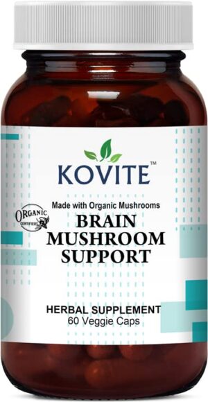 Version 1.0.0 Frasco de cápsulas vegetales Kovite soporte cerebral con hongos orgánicos