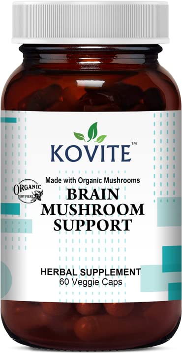 Frasco de cápsulas vegetales Kovite soporte cerebral con hongos orgánicos