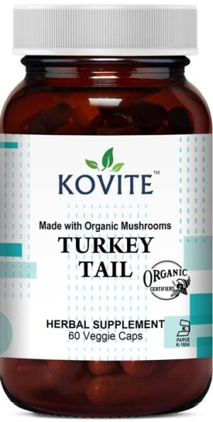 Version 1.0.0 Frasco de cápsulas vegetales Kovite con complementos orgánicos de cola de pavo