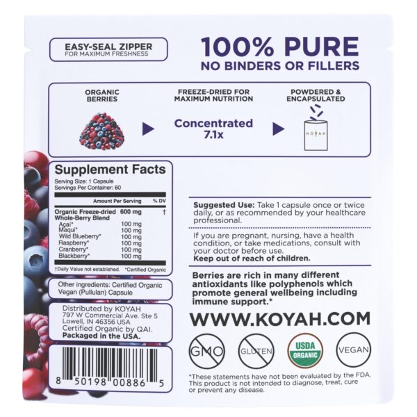 Cápsulas veganas KOYAH mezcla de bayas orgánicas 600 mg