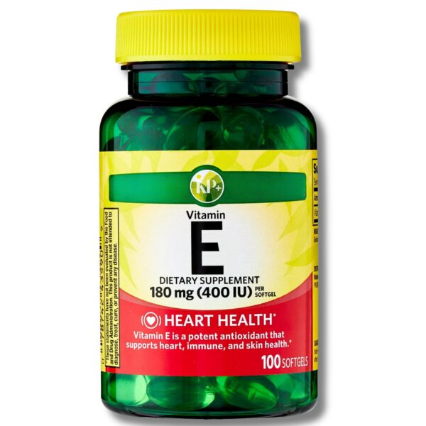 KP+ Vitamina E 180 mg botella y etiqueta