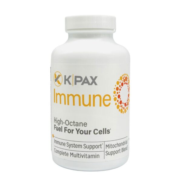 Frasco del suplemento KPAX Immune multivitamínico antioxidante