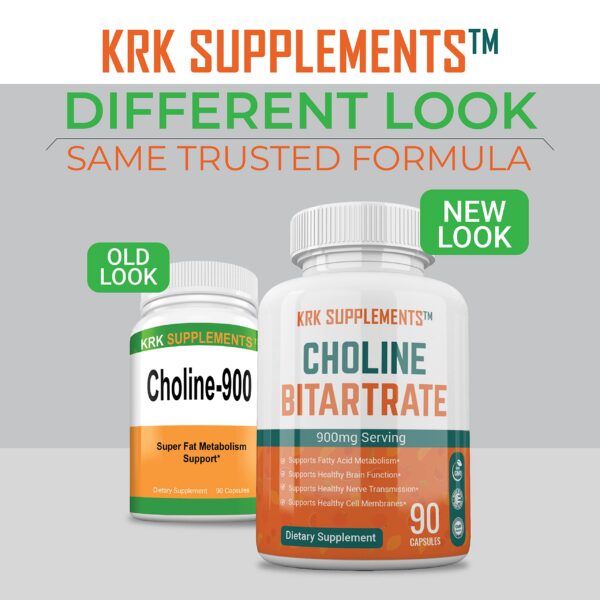 Etiqueta del suplemento Colina Bitartrato 900 mg KRK SUPPLEMENTS