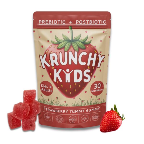 Krunchy Kids gomitas prebióticas y postbióticas sabor fresa fermentada