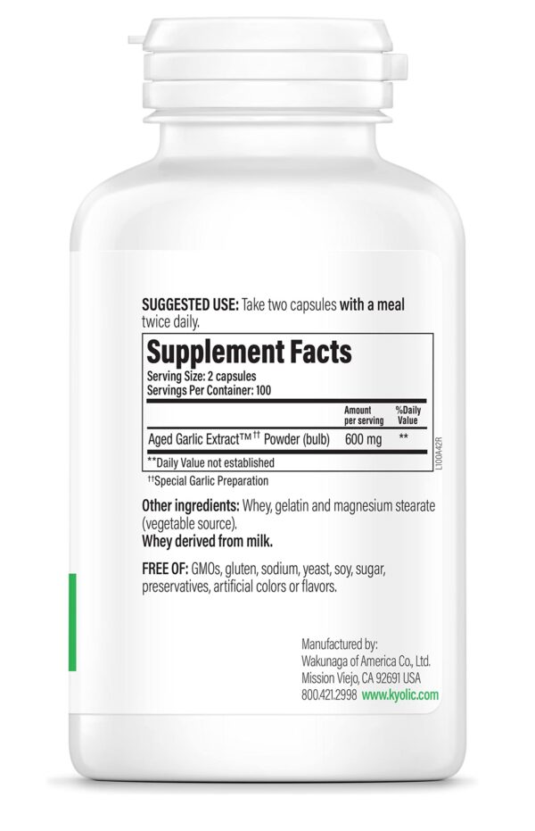 Kyolic extracto ajo cápsulas 200 unidad línea frontal