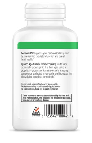 Kyolic fórmula 100 información nutricional paquete lateral