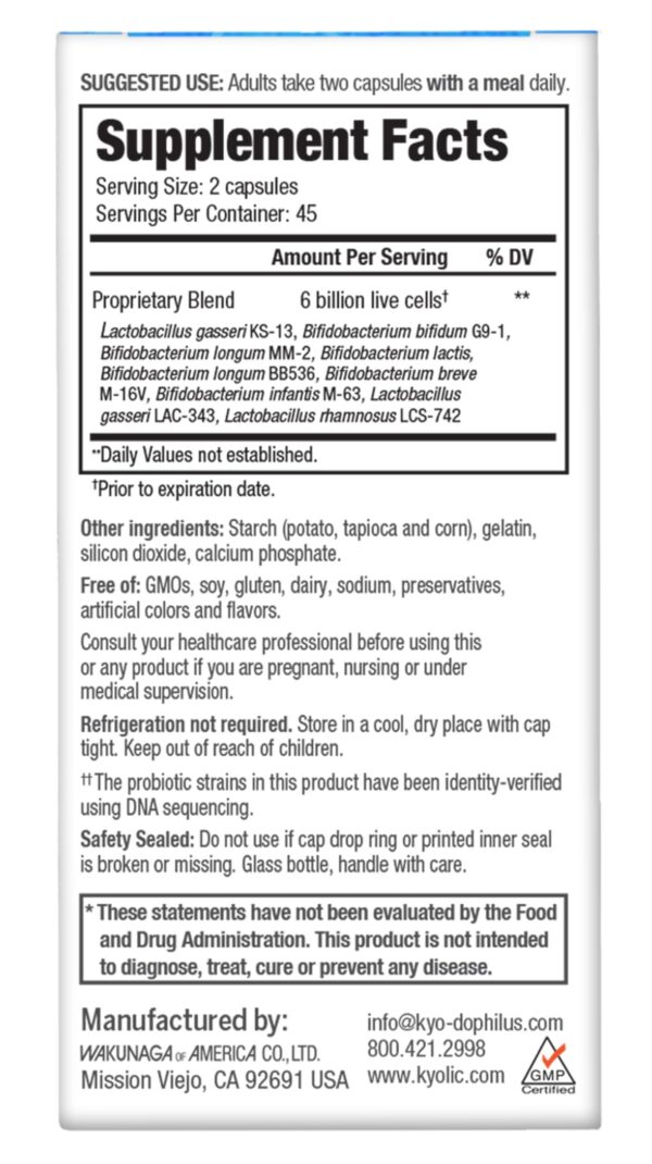 Version 1.0.0 Kyolic Kyo-Dophilus cápsulas 90 conteo suplemento digestivo