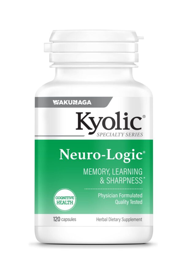 Frasco de Kyolic Neuro-Logic con etiqueta blanca