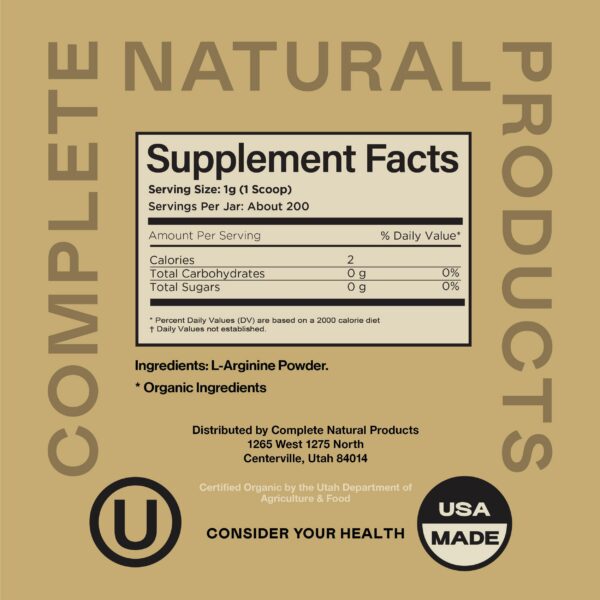 Detalle de la etiqueta de ingredientes de L-arginina