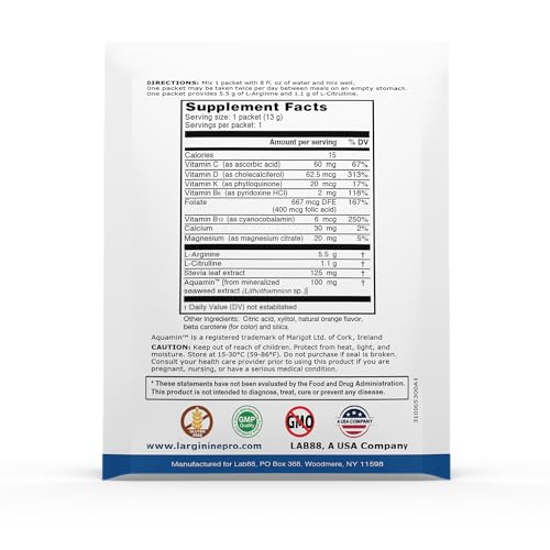 Etiqueta de L-ARGININE PRO con ingredientes