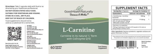 Version 1.0.0 Etiqueta del suplemento L-Carnitine CoQ10