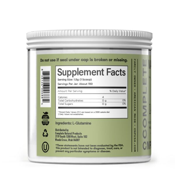 Detalle de la etiqueta nutricional de L-Glutamina