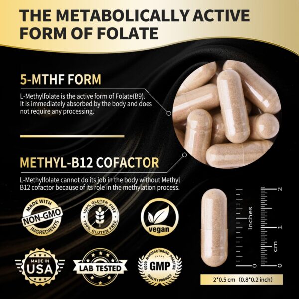 Etiqueta frontal del suplemento L Methylfolate