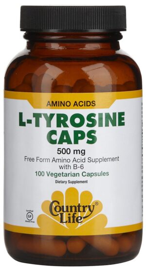 L-Tirosina 500mg con vitamina B-6 suplemento nutricional botella