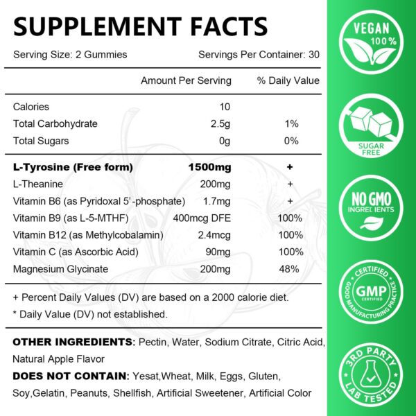 Frasco JOVITHEA L-Tirosina Gomitas etiqueta