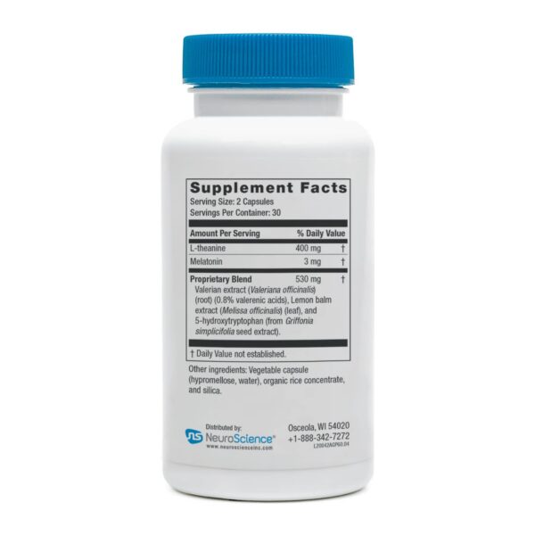 Etiqueta del suplemento NeuroScience GABA PM con ingredientes para dormir