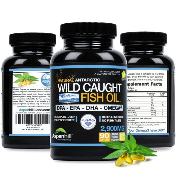 Etiqueta lateral del producto Omega-3 SoftGels