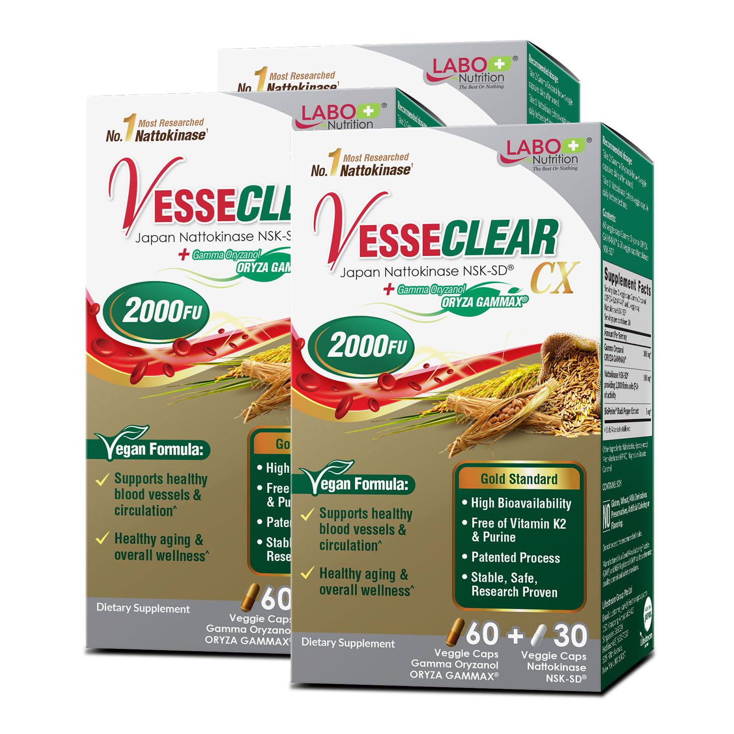 LABO Nutrition Nattokinase NSK-SD 60 cápsulas pack 3