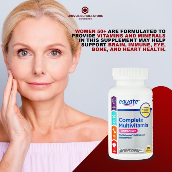 Lado de envase multivitaminico Equate mujeres mayores de 50