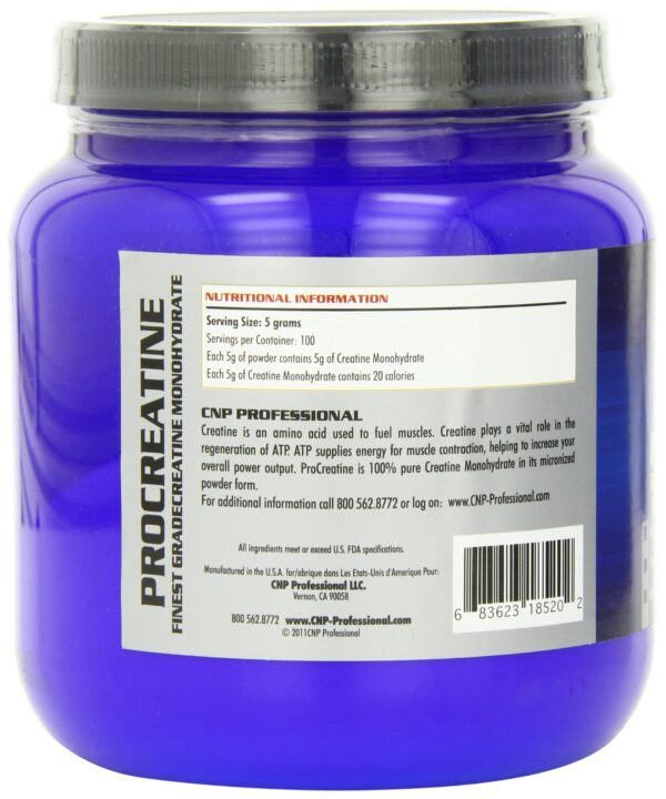 Lado envase PRO CREATINA suplemento polvo 100 dosis