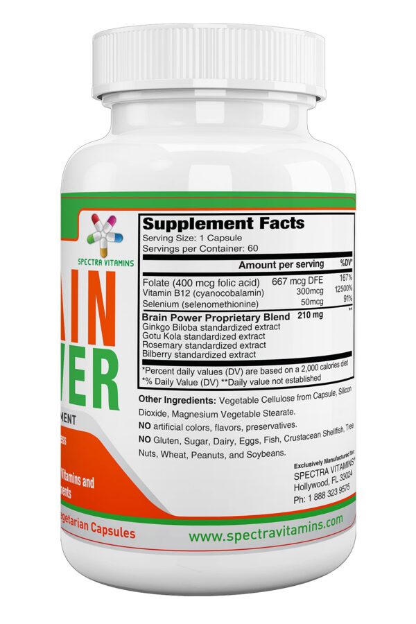 Lado del envase Spectra Vitamins Brain Power cápsulas