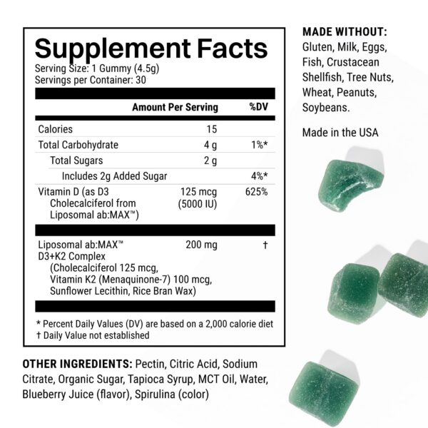 Lado derecho del frasco gomitas Haroutine D3 K2