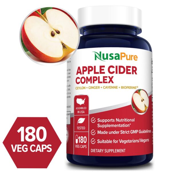 Lado del frasco suplemento vinagre de manzana 1500mg NusaPure