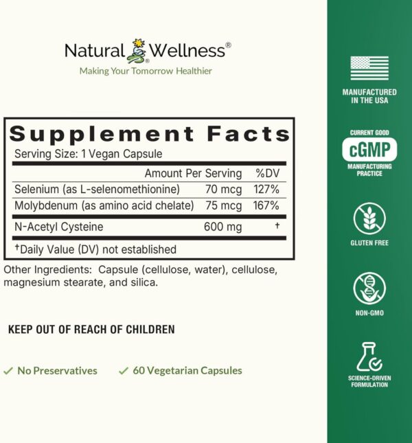 Version 1.0.0 Lado lateral frasco Natural Wellness NAC Plus antioxidante