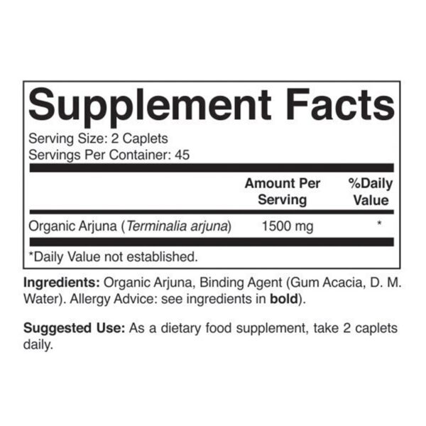 Lado del paquete de Brieofood Arjuna orgánico 1500mg