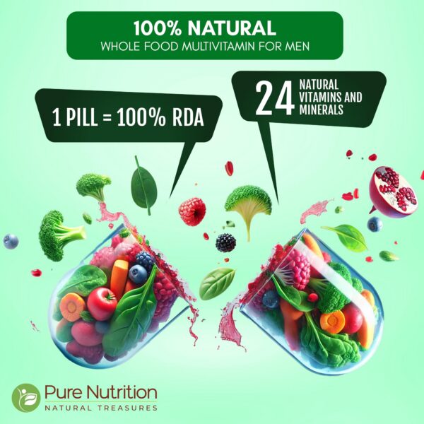 Lado paquete multivitaminas naturales para hombres Pure Nutrition