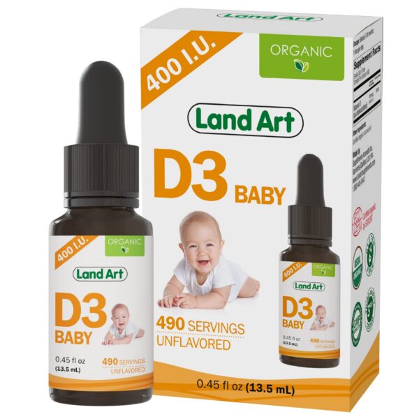 Land Art gotas orgánicas vitamina d3 para bebé 400 ui 490 dosis